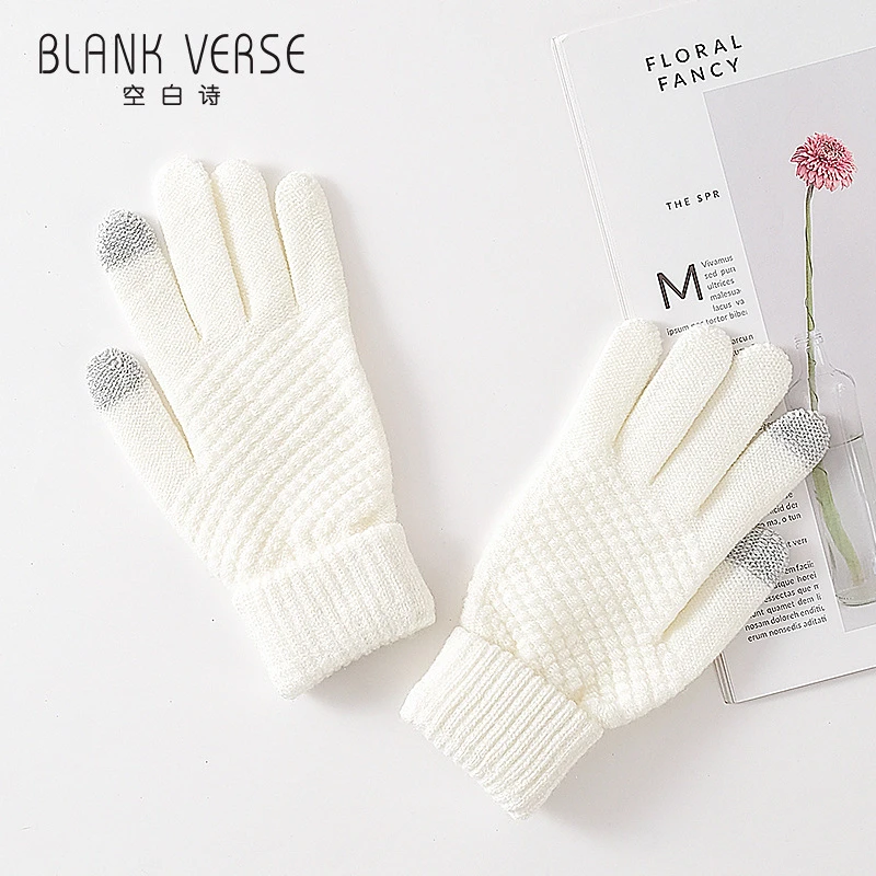 户外提花针织手套 女士冬季新款毛线触屏手套 学生加厚成人手套