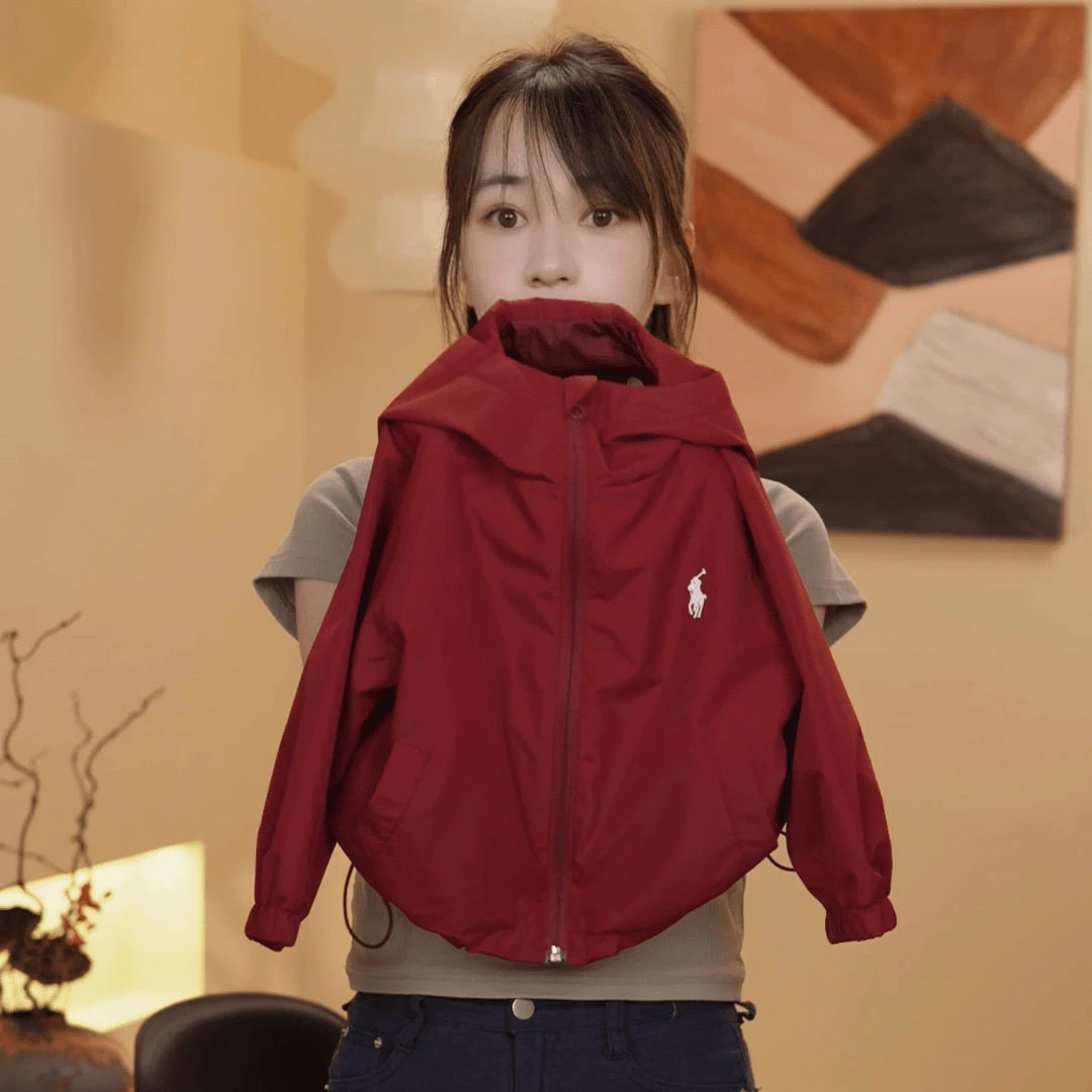 儿童2025春秋百搭新款外套安可拉红冲锋衣男女童休闲连帽上衣夹克
