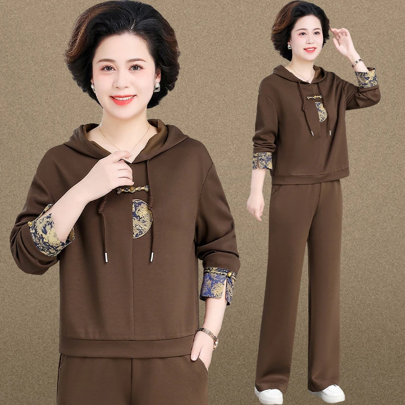 妈妈秋装新中式国风长袖套装时尚50岁中老年女春秋卫衣运动两件套