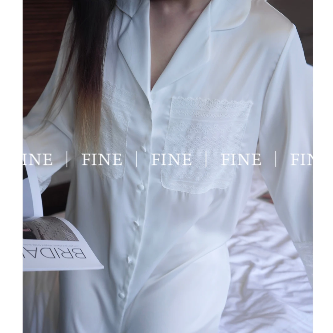 FINE I 法式浪漫 夏季薄款气质冰雪丝睡衣性感宽松中长款家居服