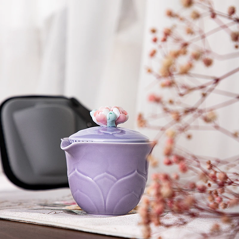 陶燃居窑变香芋紫旅行户外便携家用一体式功夫茶具