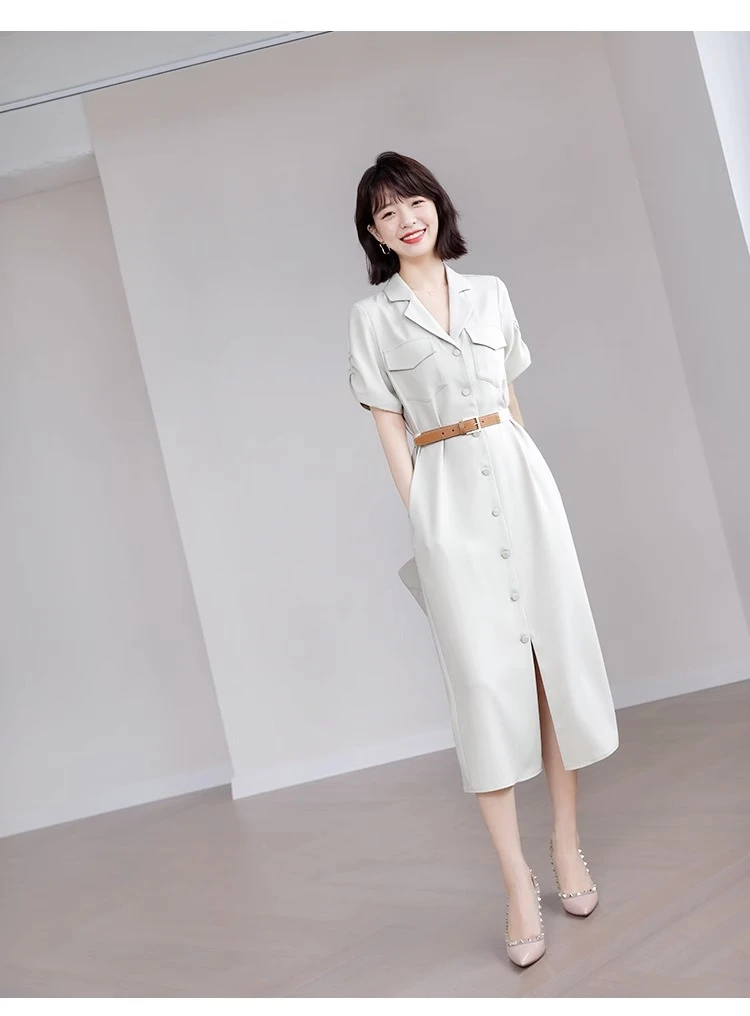 2023夏季新款气质高级感女神范职业通勤收腰显瘦单排扣西装连衣裙