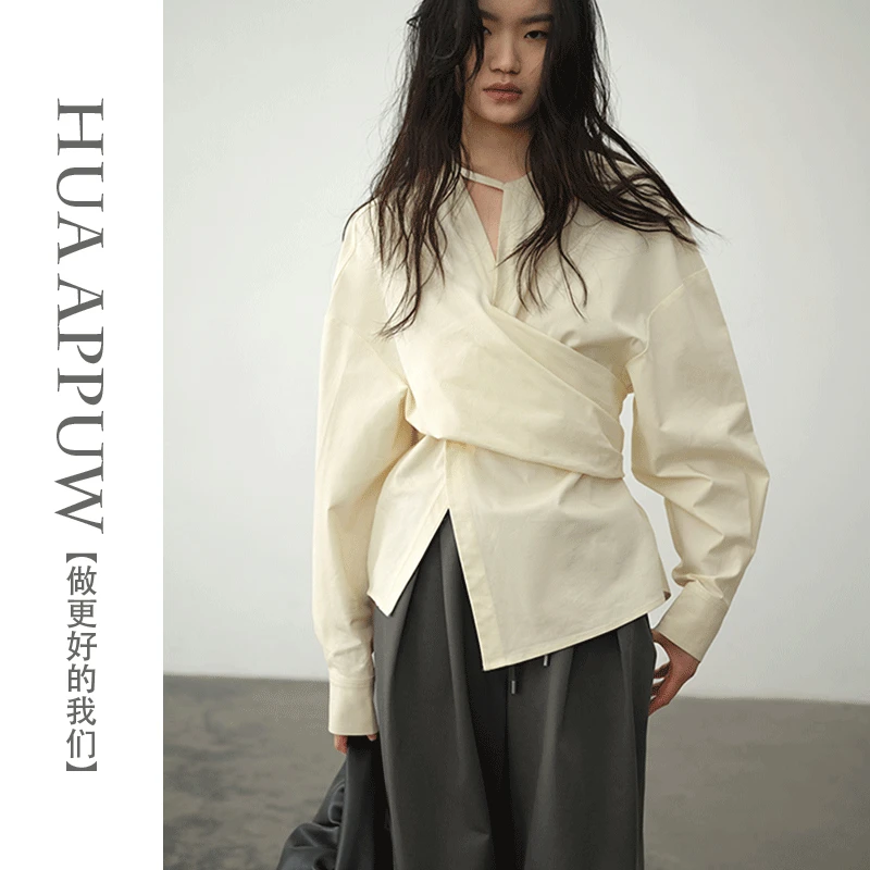 法式解构高级感慵懒风衬衫女装2024秋季新款不对称百搭宽松上衣潮