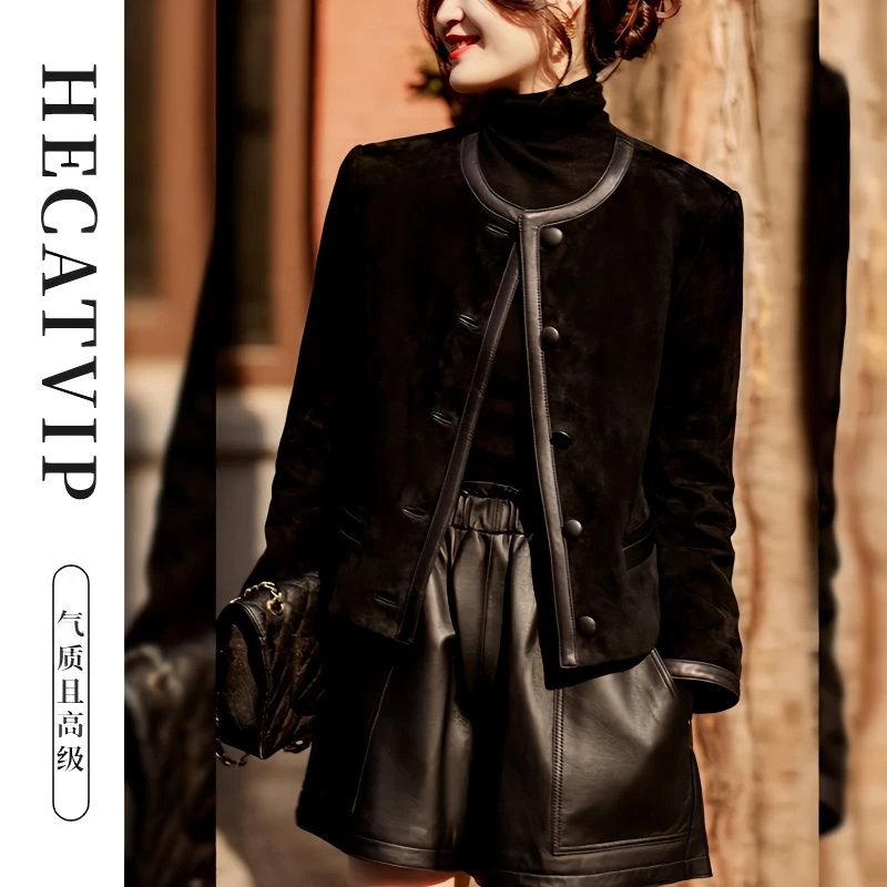 早秋装2025年新款高级感小香风气质名媛独特别致金丝绒外套皮衣女