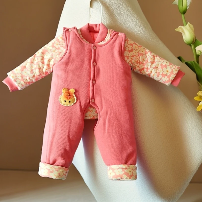 一周左右宝宝冬季加厚棉花背带套装婴儿保暖外出服儿童新生儿