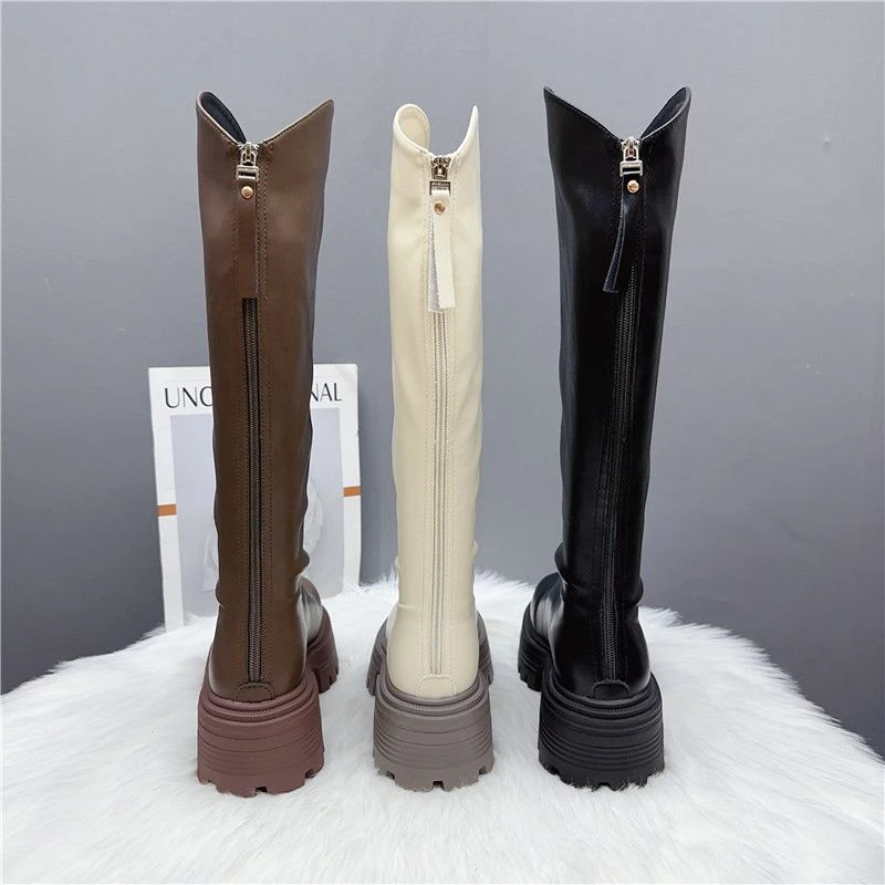 VViAA潮牌欧货过膝靴冬加绒保暖弹力后拉链长筒后拉链高筒骑士靴