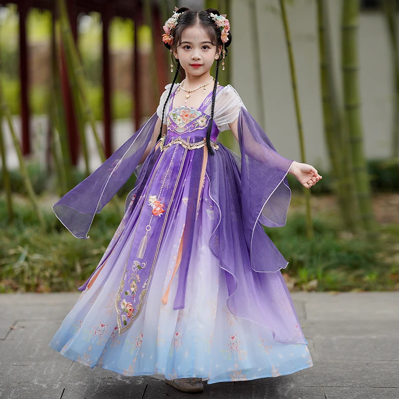 女童夏季汉服2025新款古装夏款女孩唐装儿童中国风超仙古风连衣裙