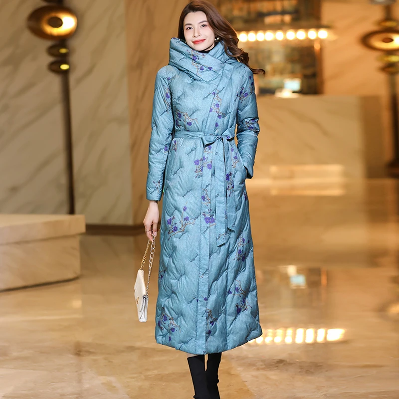 羽绒服女长款过膝到脚踝收腰2025新款白鸭绒轻薄冬季外套加厚气质