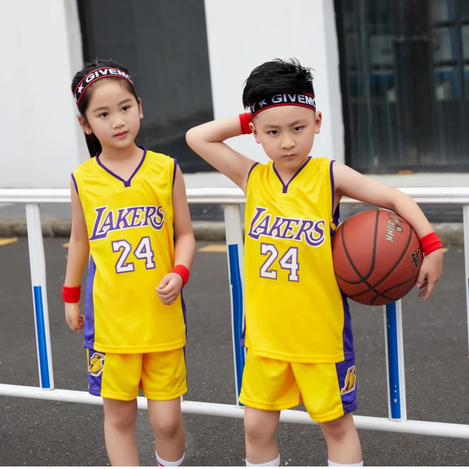 儿童篮球服短袖套装男女童春夏幼儿园小学比赛训练科比24号假两件