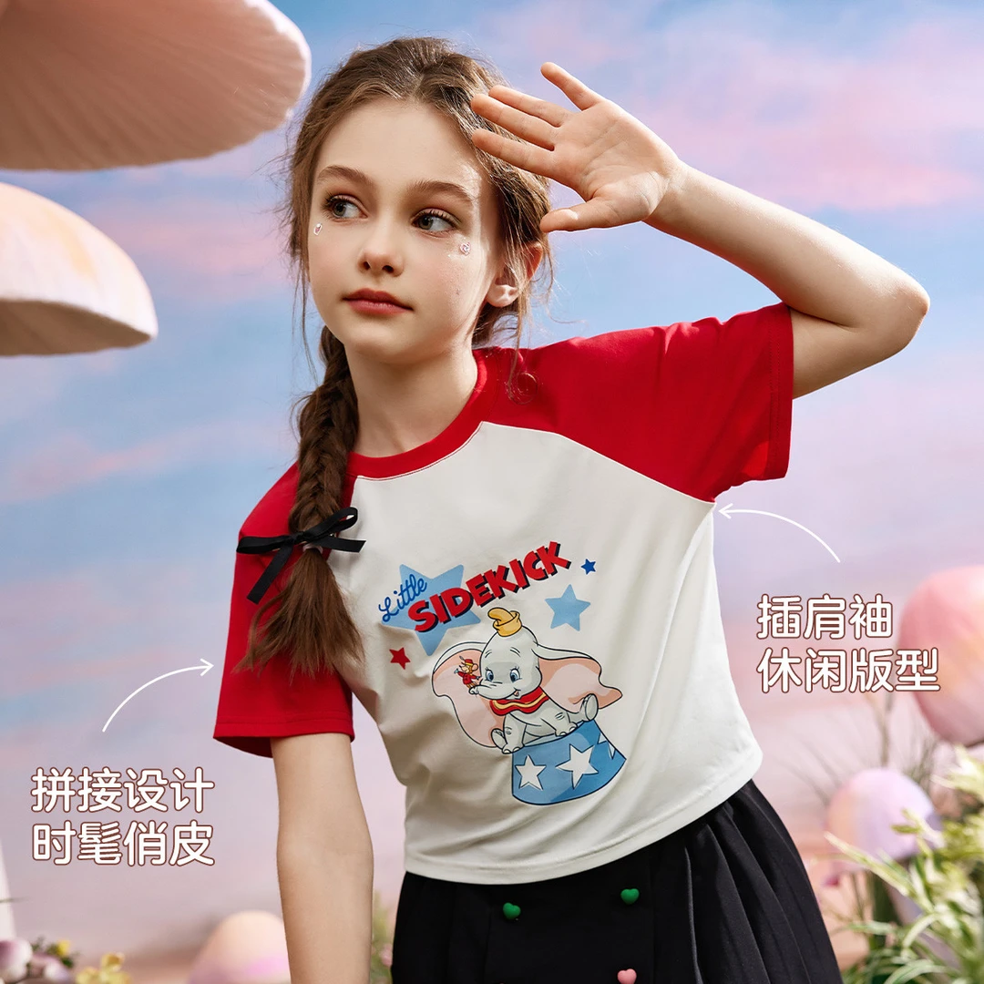 高腰款露脐童装儿童T恤女童短袖夏装薄款透气撞色甜美可爱t桖女童