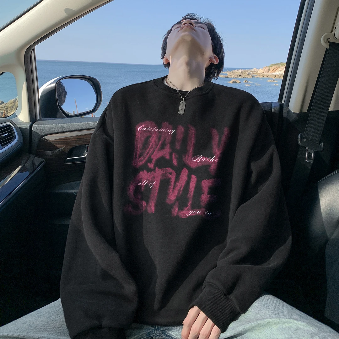 重磅oversize卫衣男士2025新款潮牌模糊字母印花高街情侣长袖外套