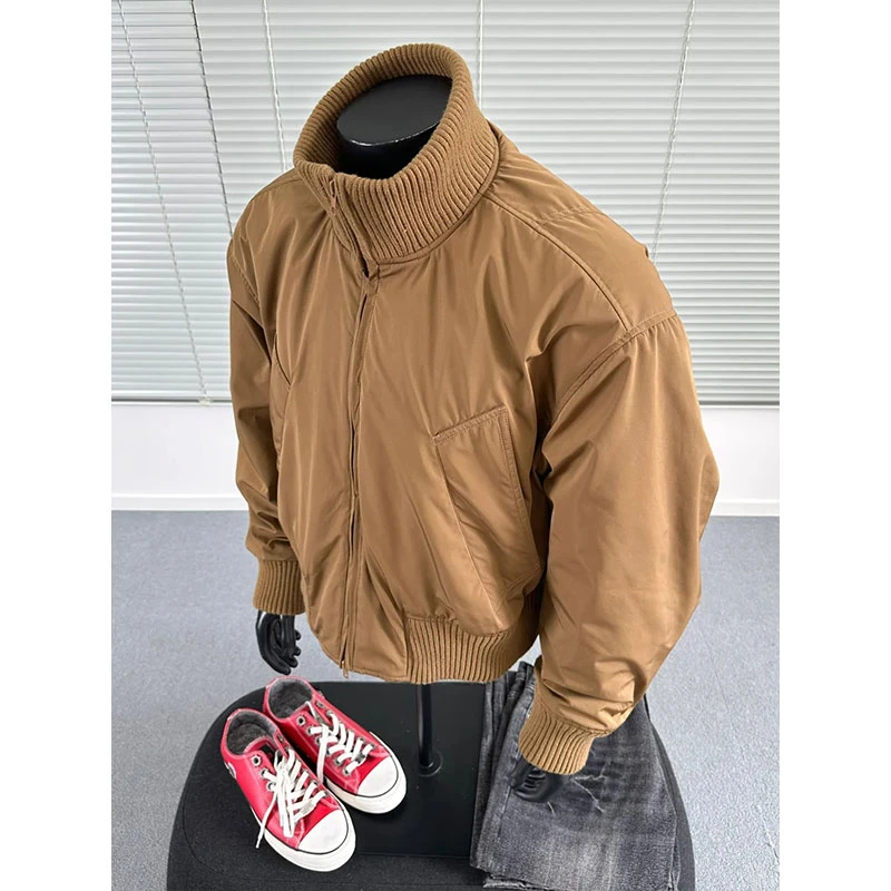 bomber卡其色廓形短款飞行夹克棉服男冬季立领棉衣外套美拉德外套