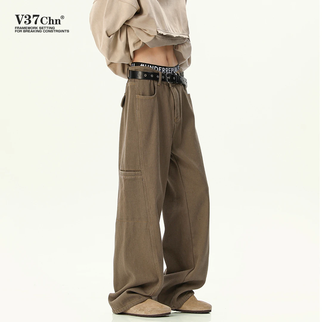 秋冬穿搭水牛仔裤男春秋季新款美式高街宽松工装直筒阔腿裤情侣