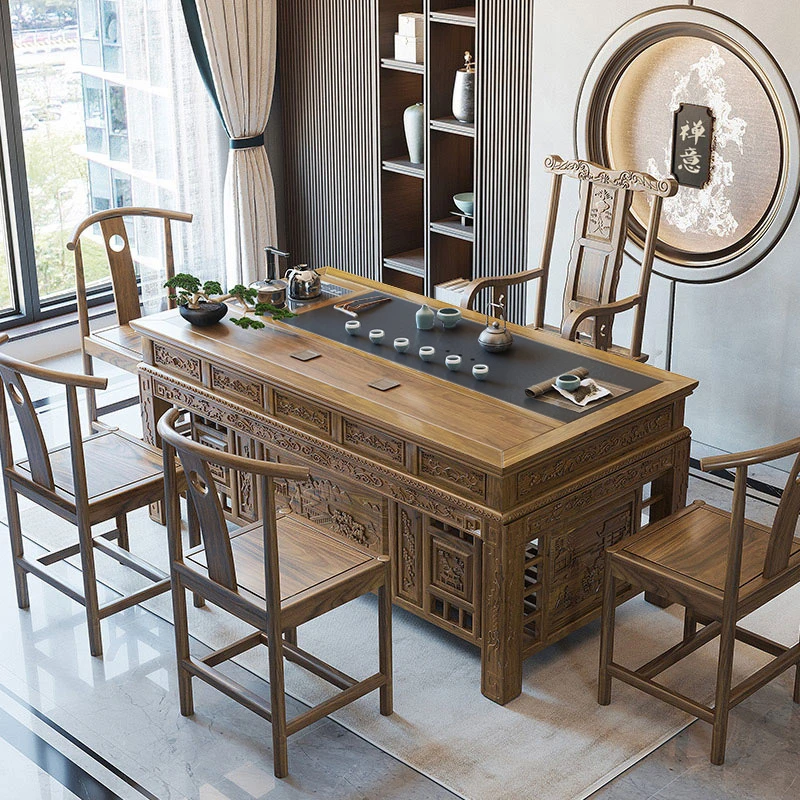 整点（大石盘）1.5/1.8米宰相办公茶桌实木茶桌椅组合办公家用泡茶