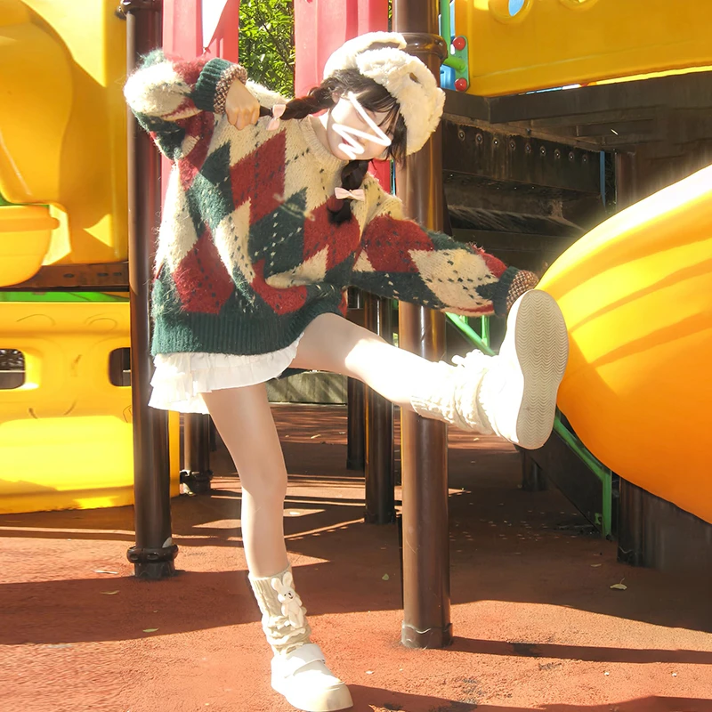 KM6975秋冬季新款高级感慵懒风软糯美式复古新年针织费尔岛毛衣女