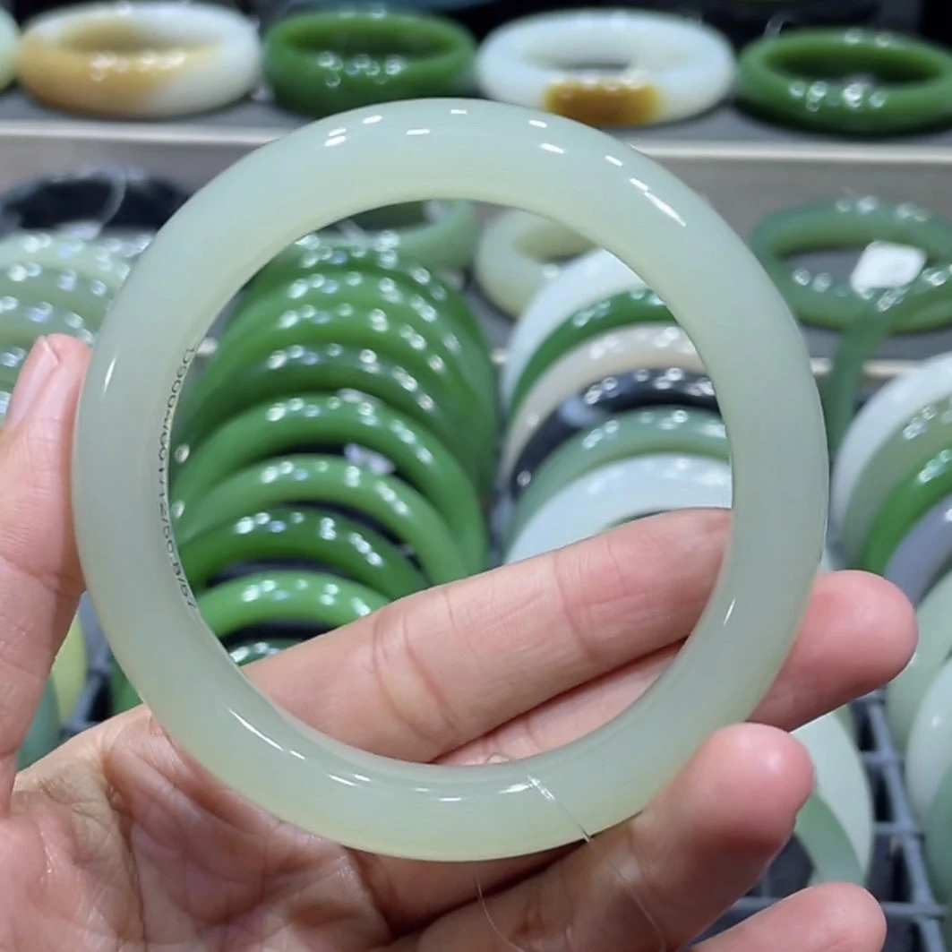 和田玉高冰起荧光晴水手镯56-57圈口