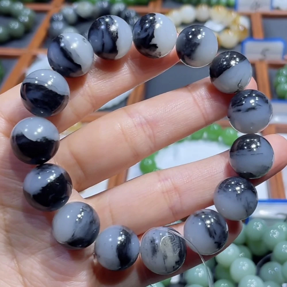 新疆和田玉聚宝盆青花籽手串14mm