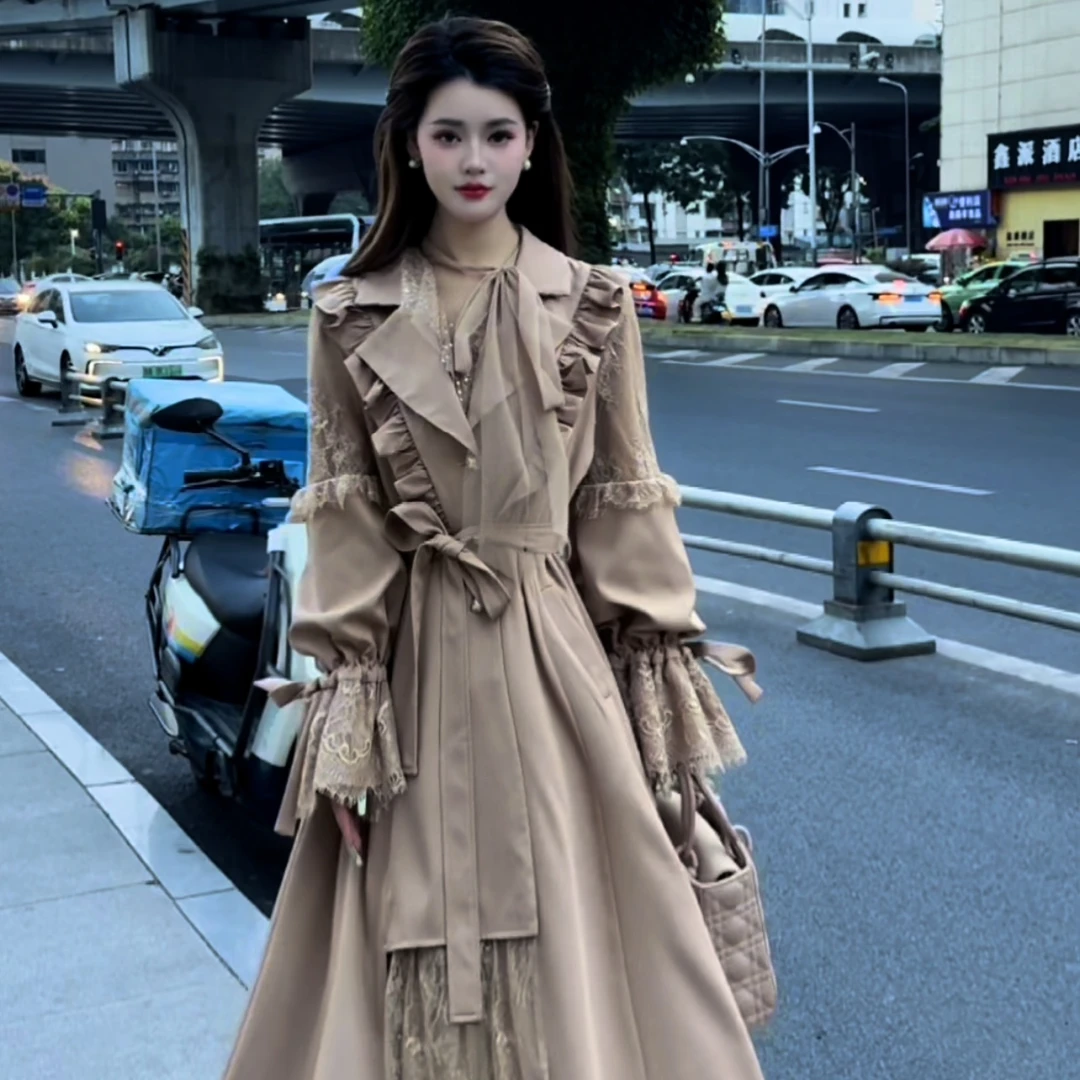 亚町家原创风衣外套2693-1气质中长款时尚百搭宽松春秋显瘦腰网红