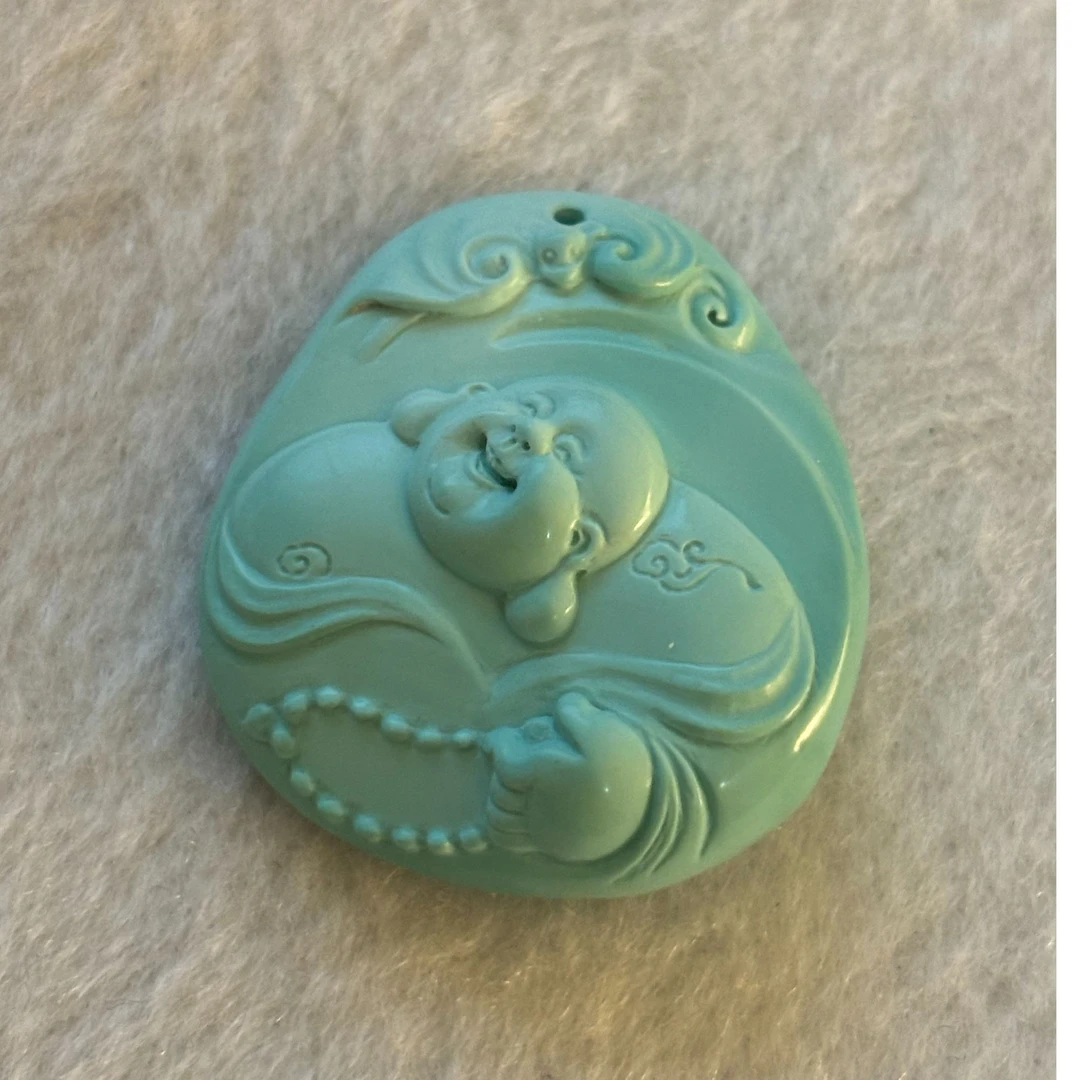 鱼悦珠宝天然原矿绿松石精工弥勒佛