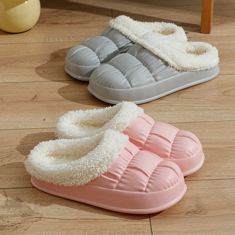 半包跟防水棉拖鞋男冬季外穿情侣室内家居冬天防寒保暖毛毛棉鞋女