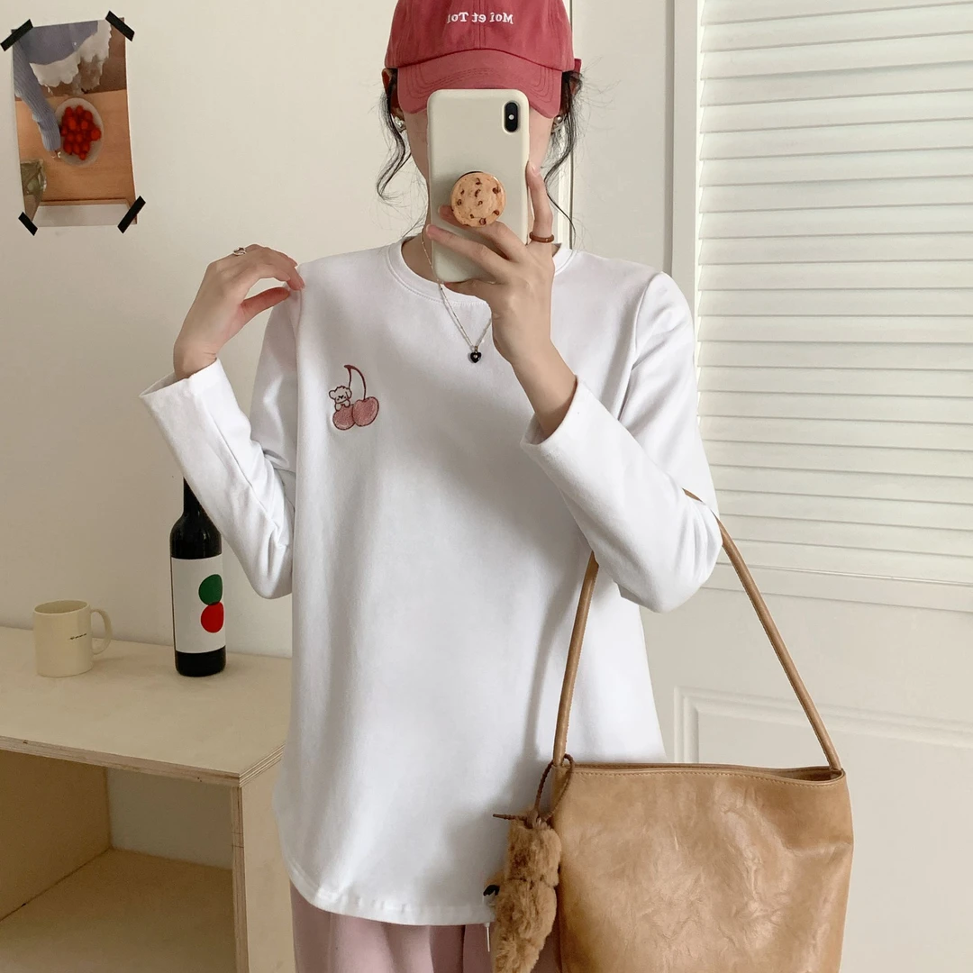 格姐家~秋冬加绒圆领小樱桃打底衫2003