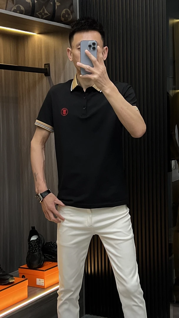 2024春季新款轻奢商务时尚百搭纯色简约修身翻领男polot恤-66022
