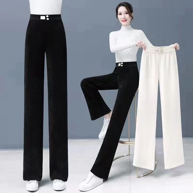 时尚休闲雪尼尔阔腿裤款2024宽松垂感直筒裤秋季显瘦加绒阔腿裤