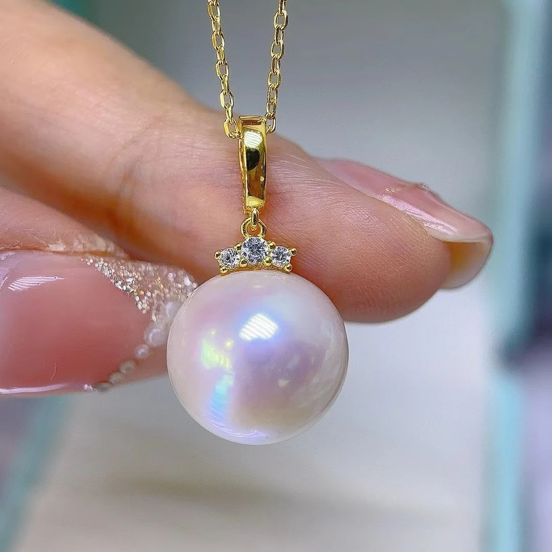 【绮丽珠宝】淡水珍珠14-15mm睫毛款吊坠S925银镶嵌正圆强光极微瑕