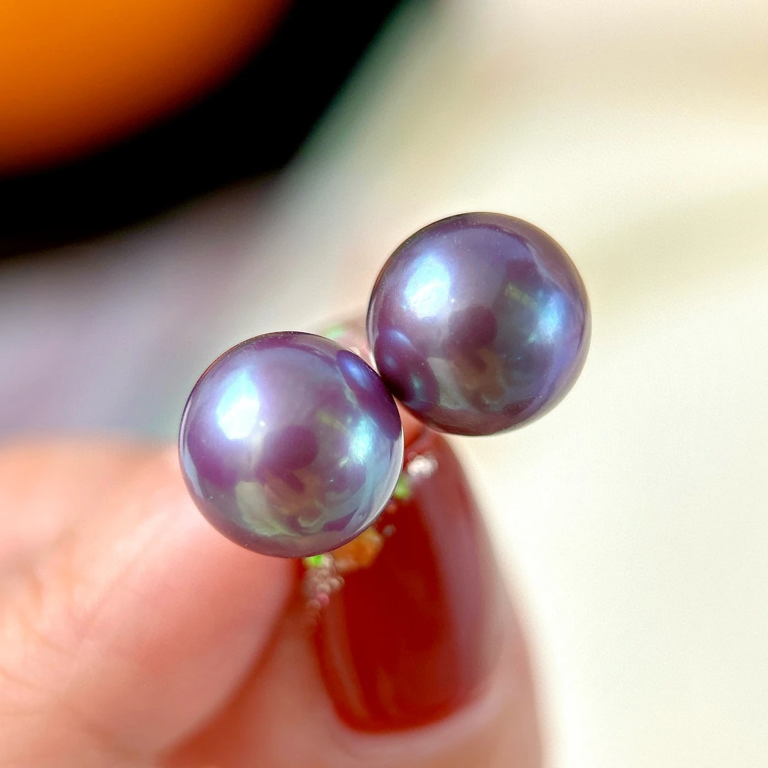 【绮丽珍珠】11-12mm紫色爱迪生珍珠耳钉S925银素耳钉