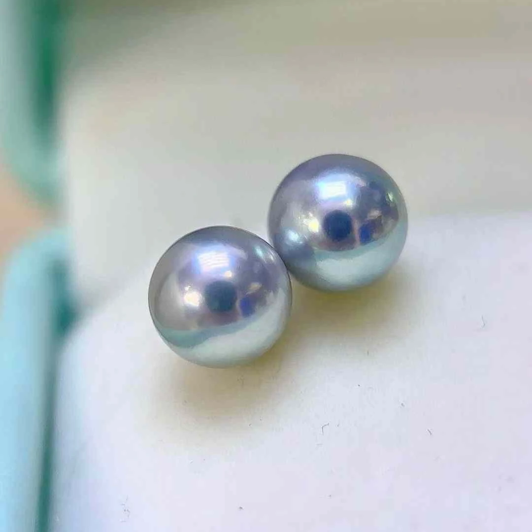 【绮丽珍珠】海水珍珠真多麻耳钉7-7.5mm正圆极光极微瑕S925银
