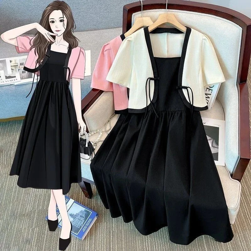 夏季新款女装气质小香新中式复古小外套收腰吊带裙小众国风连衣裙