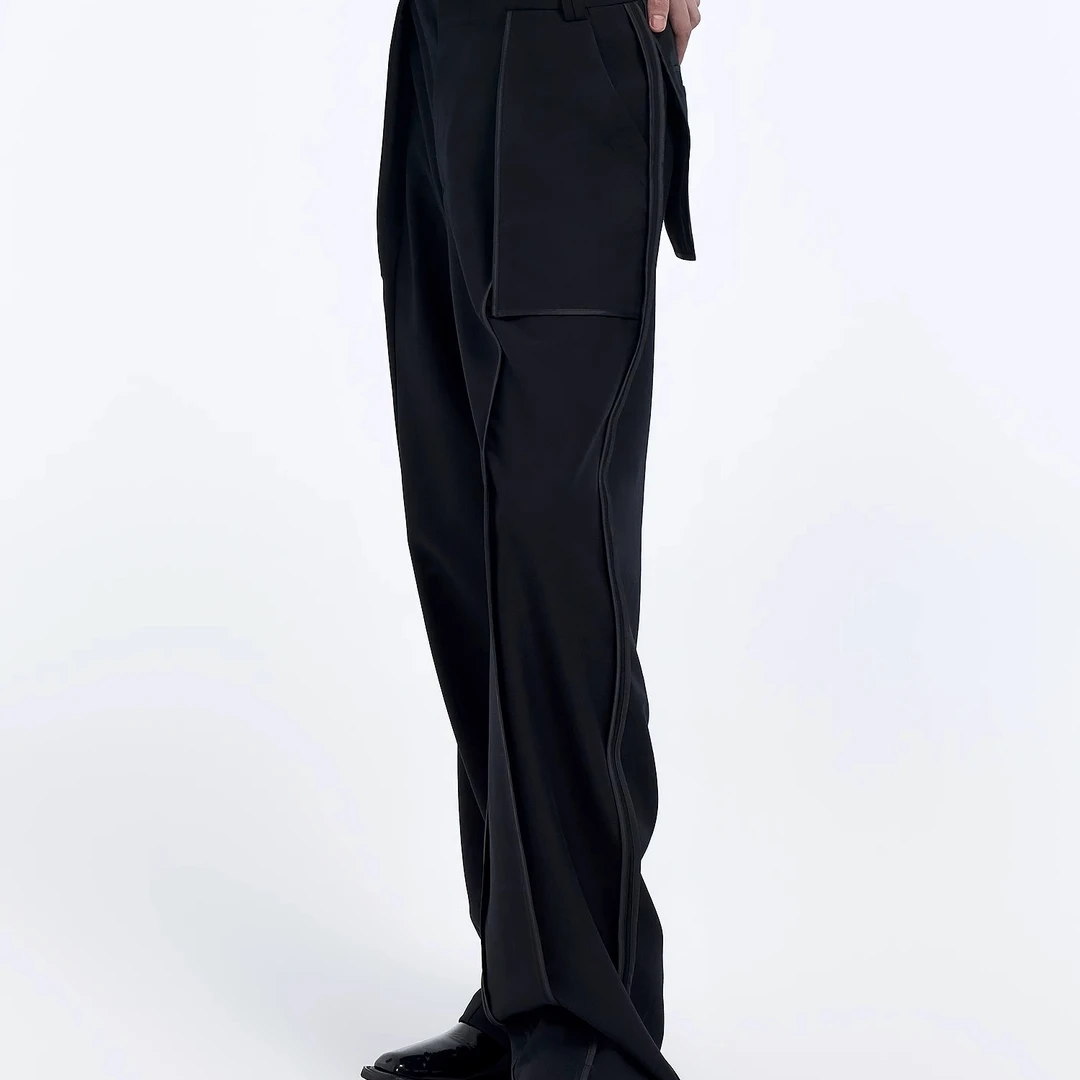 TIWILLTANG启世录“grailsatin户外圣杯”银灰缎面拼接直筒长裤