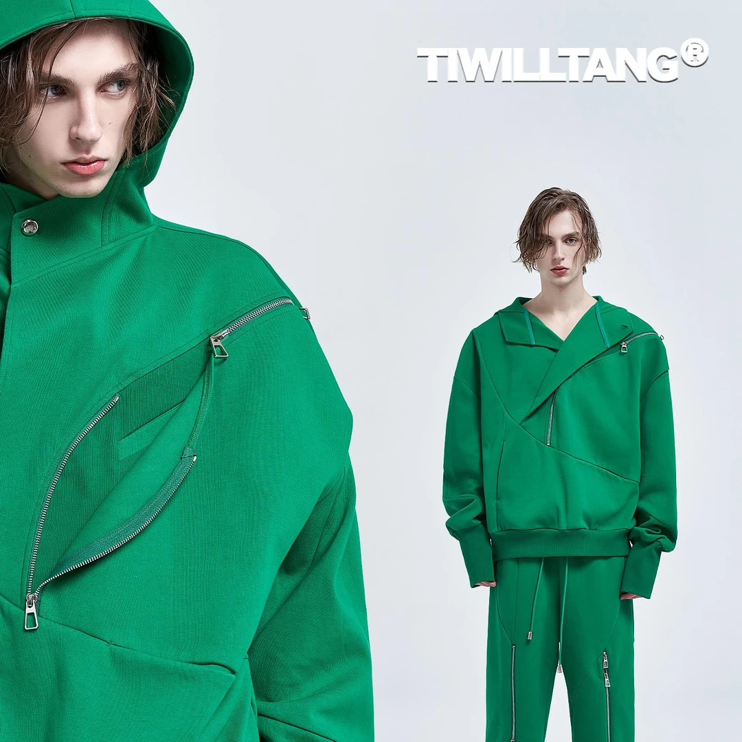 TIWILLTANG启世录"泽昀"重工解构弧形翻页连帽卫衣设计师新款外套