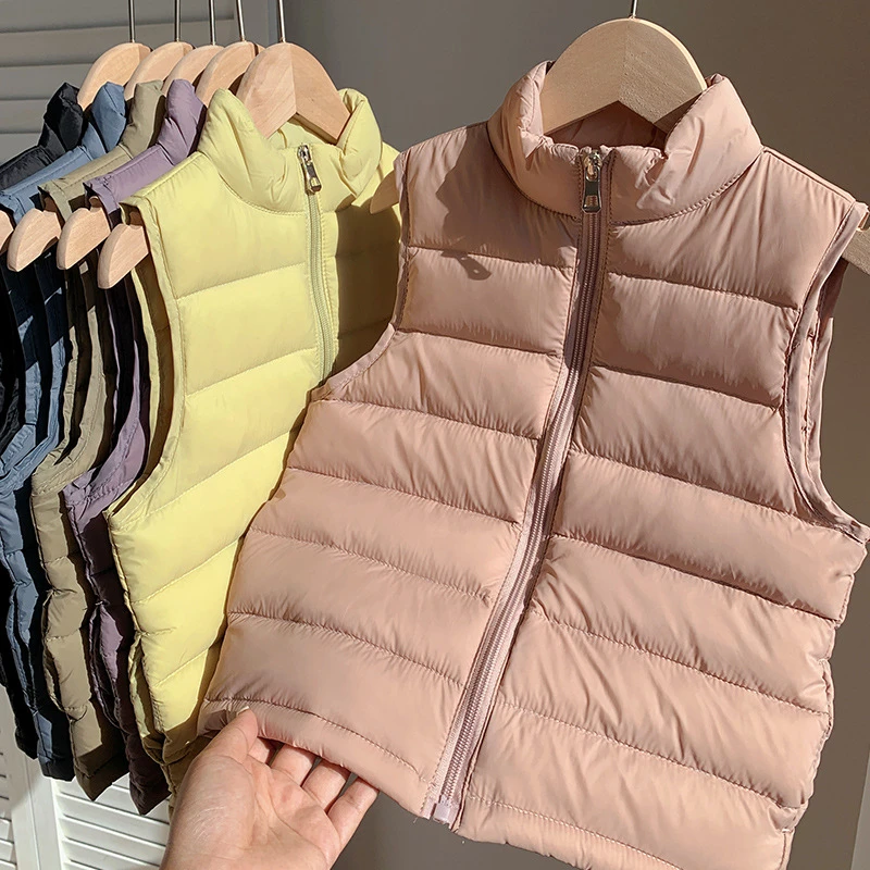 秋冬新款儿童轻薄马甲男童女童中大童立领纯色外穿马甲坎肩背心