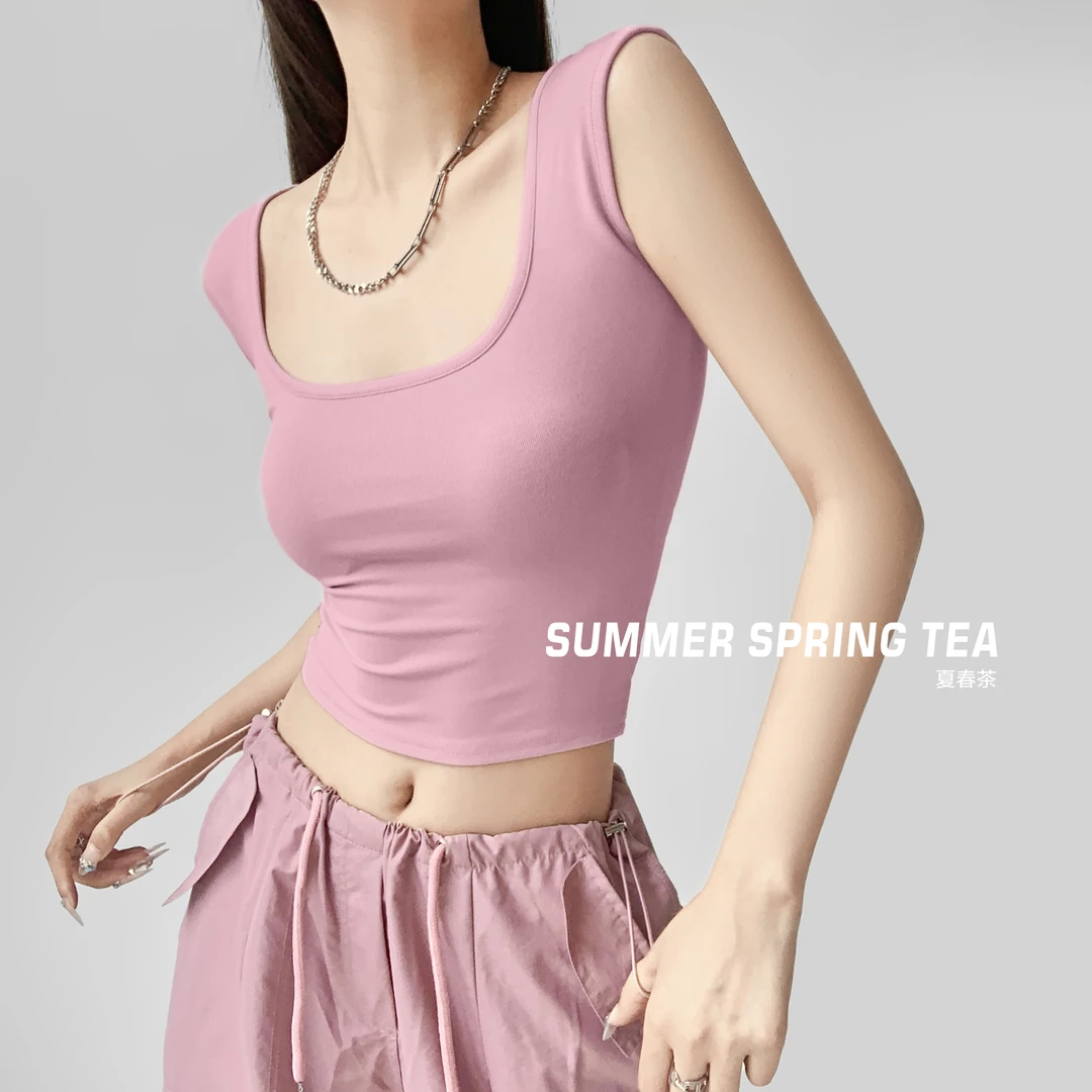 夏春茶辣妹修身显瘦内搭吊带背心女夏季美背外穿短款露脐打底上衣