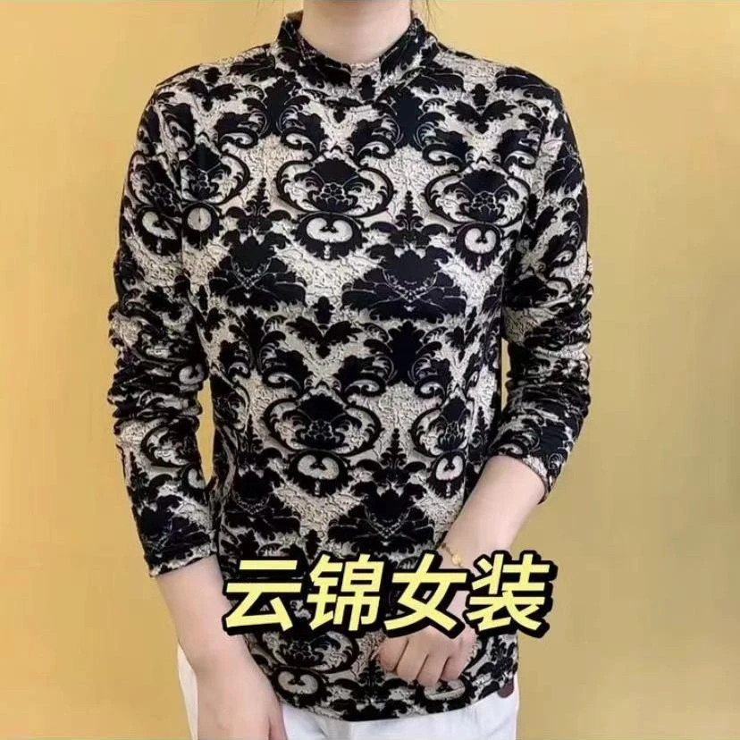 中老年妈妈装秋冬半高领保暖打底衫女装新款洋气百搭长袖t恤上衣
