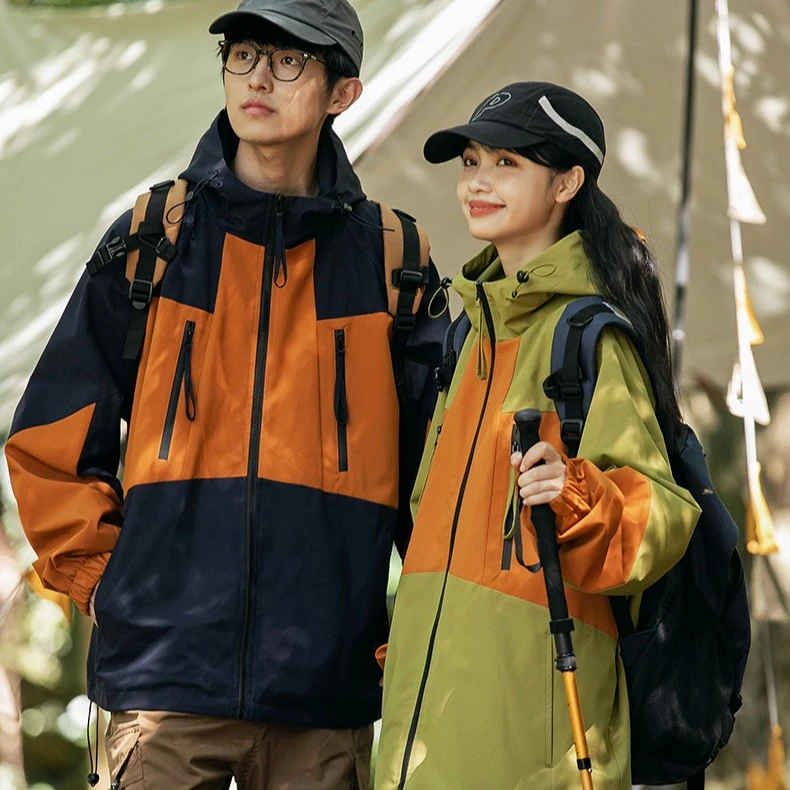 蕉下柠檬冲锋衣春秋新品户外休闲情侣款拼色宽松登山夹克连帽外套