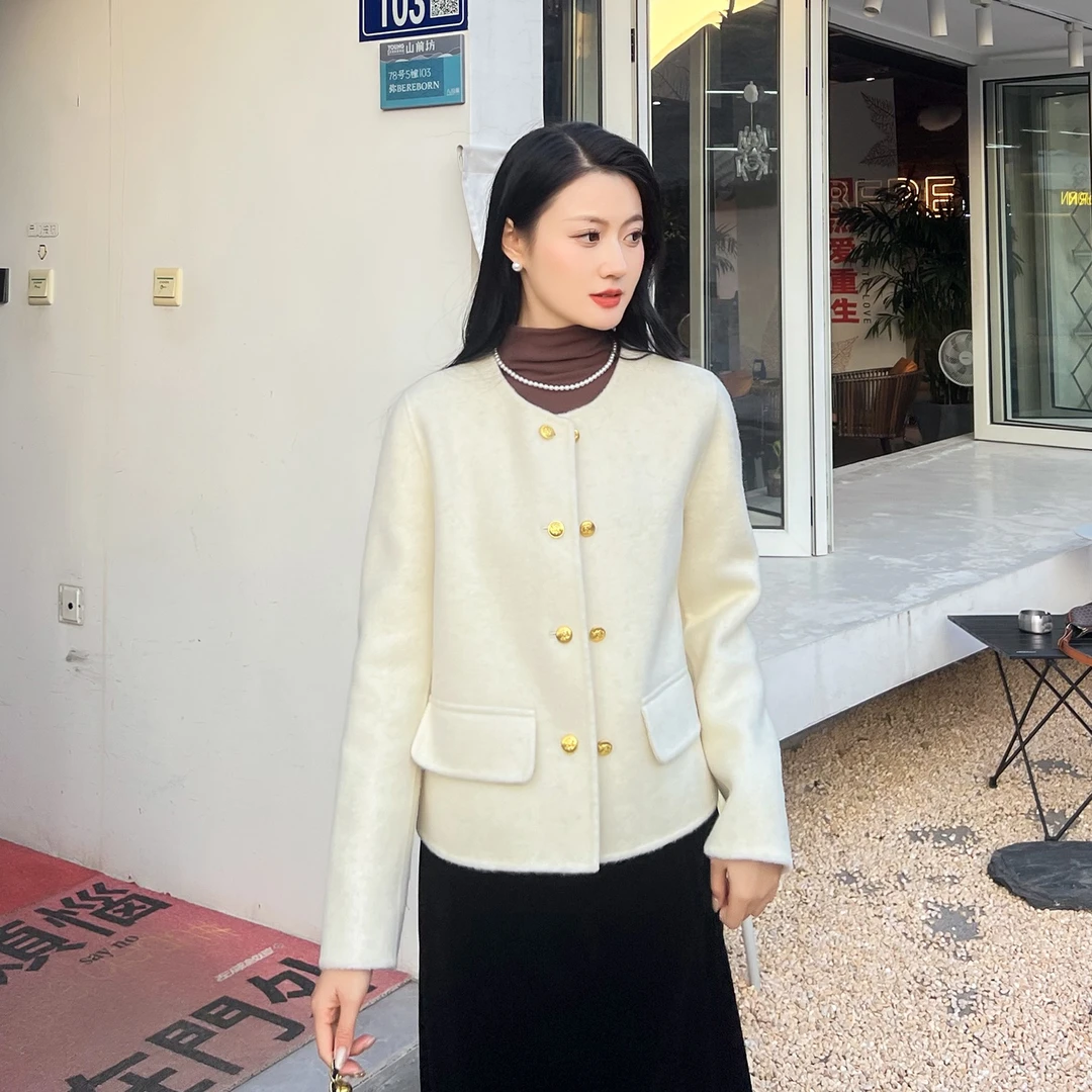 【幸禾大衣】秋冬新版8119韩款宽松气质时尚通勤百搭双面羊毛大衣