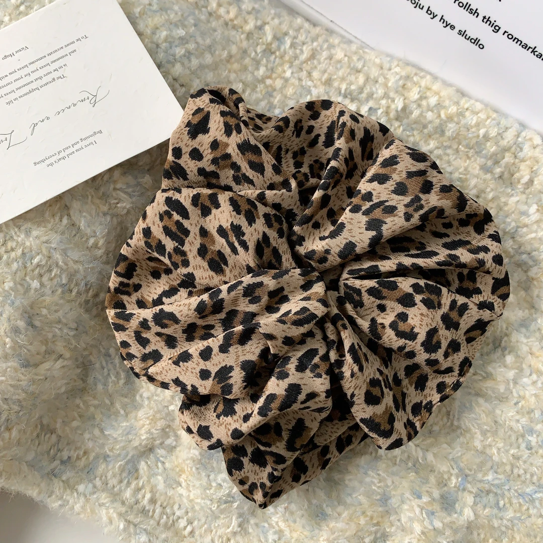 A370豹纹大肠发圈百搭棕色优雅时尚发圈气质复古简约纯色咖色秋冬