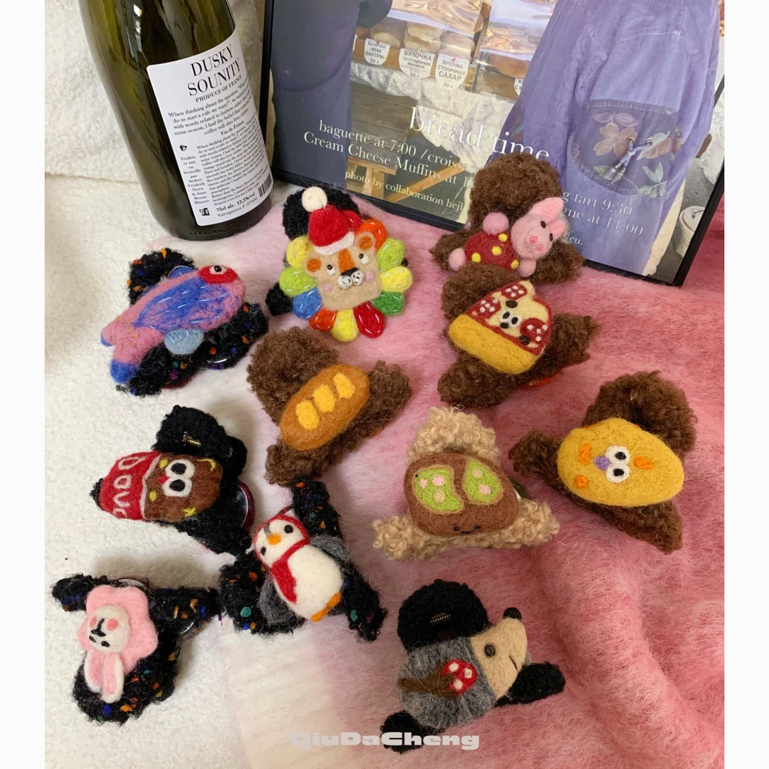 手工羊毛毡抓夹韩版秋冬圣诞可爱毛球ins
