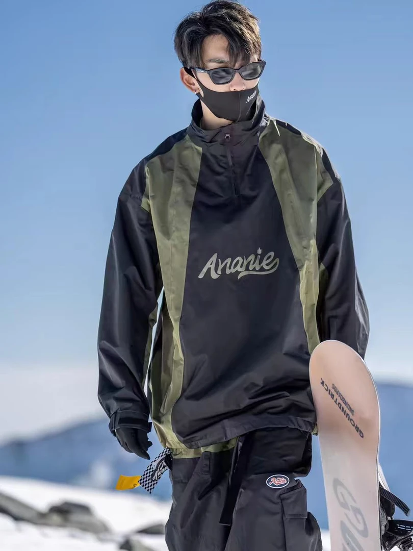 ANANIE单板滑雪服街头军绿套装刺绣裤宽松防水防风加绒加厚冲锋衣