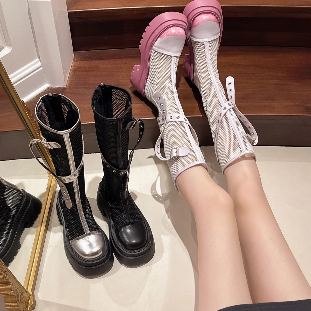 马丁靴女增高时尚夏季新款韩版网面透气百搭轻便厚底防滑辣妹凉靴