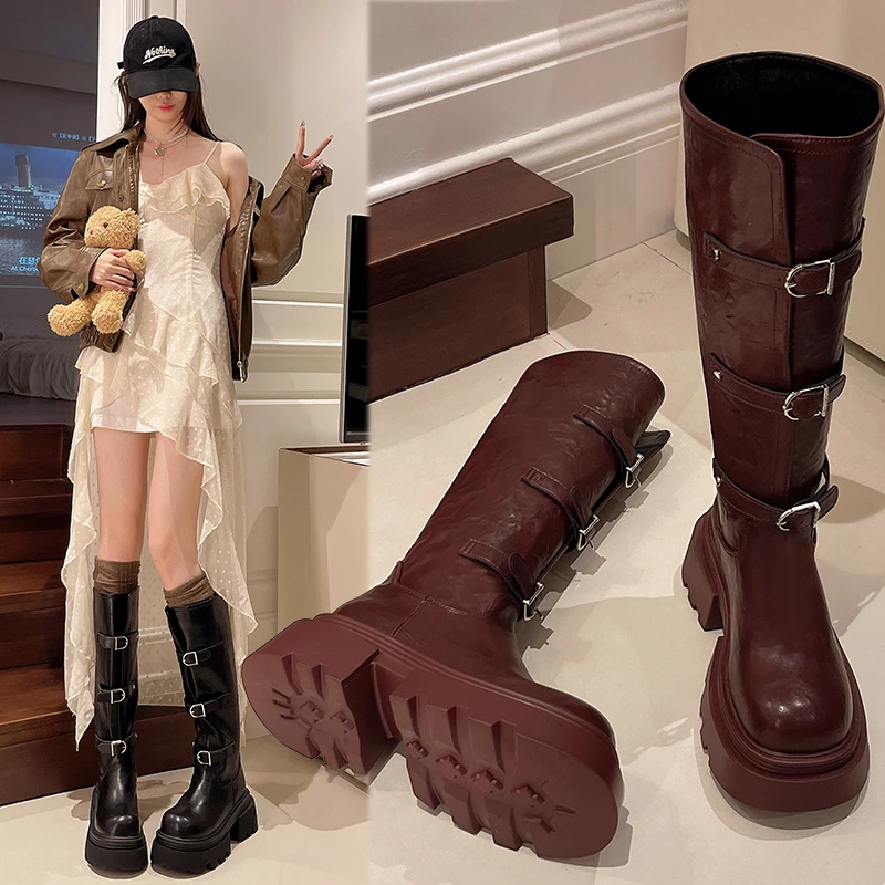复古美德拉不过膝长靴女2024秋冬新款宽筒西部骑士靴显腿瘦靴子潮