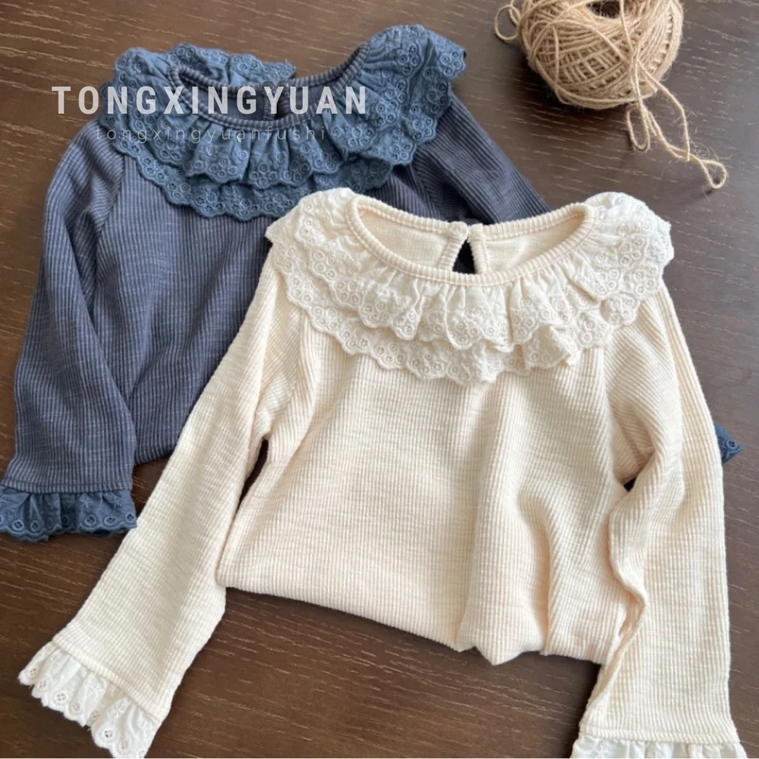 童装韩版T恤秋季新款女童洋气柔软坑条打底衫上衣春秋装潮t