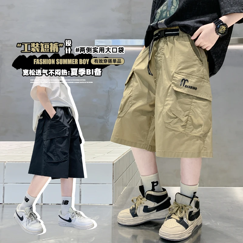 2024新款男童中大童夏款韩版时尚炫酷潮流M印花工装中裤