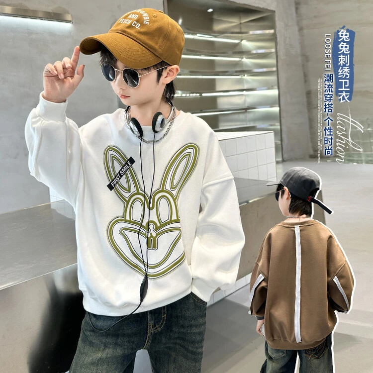 秋装上新2024春秋卡通小兔时尚宽松套头儿童卫衣卫衣 男卫衣潮流