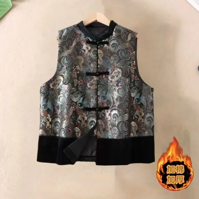 新中式国风立领刺绣金丝绒马甲2024新款背心盘扣复古外套上衣