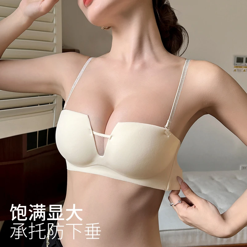 多情猫网纱深V纯欲性感舒适无痕小胸聚拢显大内衣饱满半杯文胸罩A