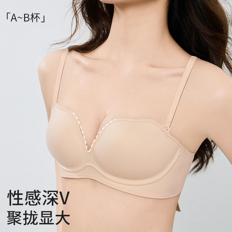 多情猫小胸聚拢加厚显大深V显胸性感内衣女士无痕品质上托塑型Bra