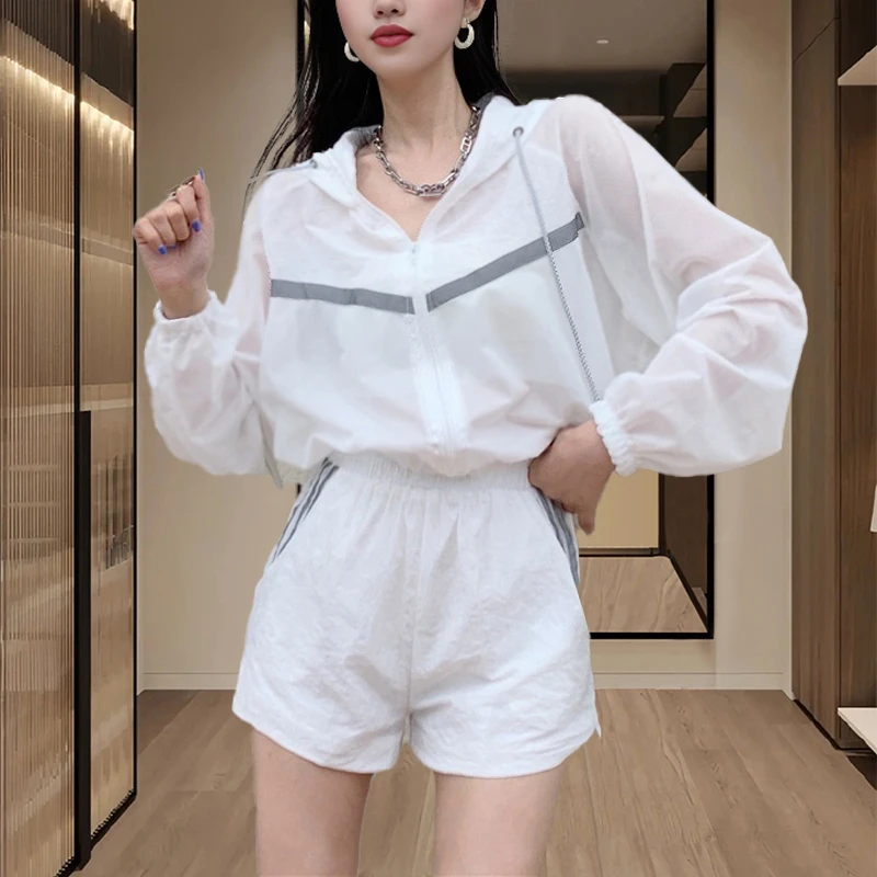 夏季盐系穿搭高级感防晒衣套装女网红炸街运动外套休闲短裤两件套